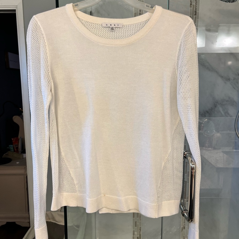 CAbi white sweater top with peak a boo back size L